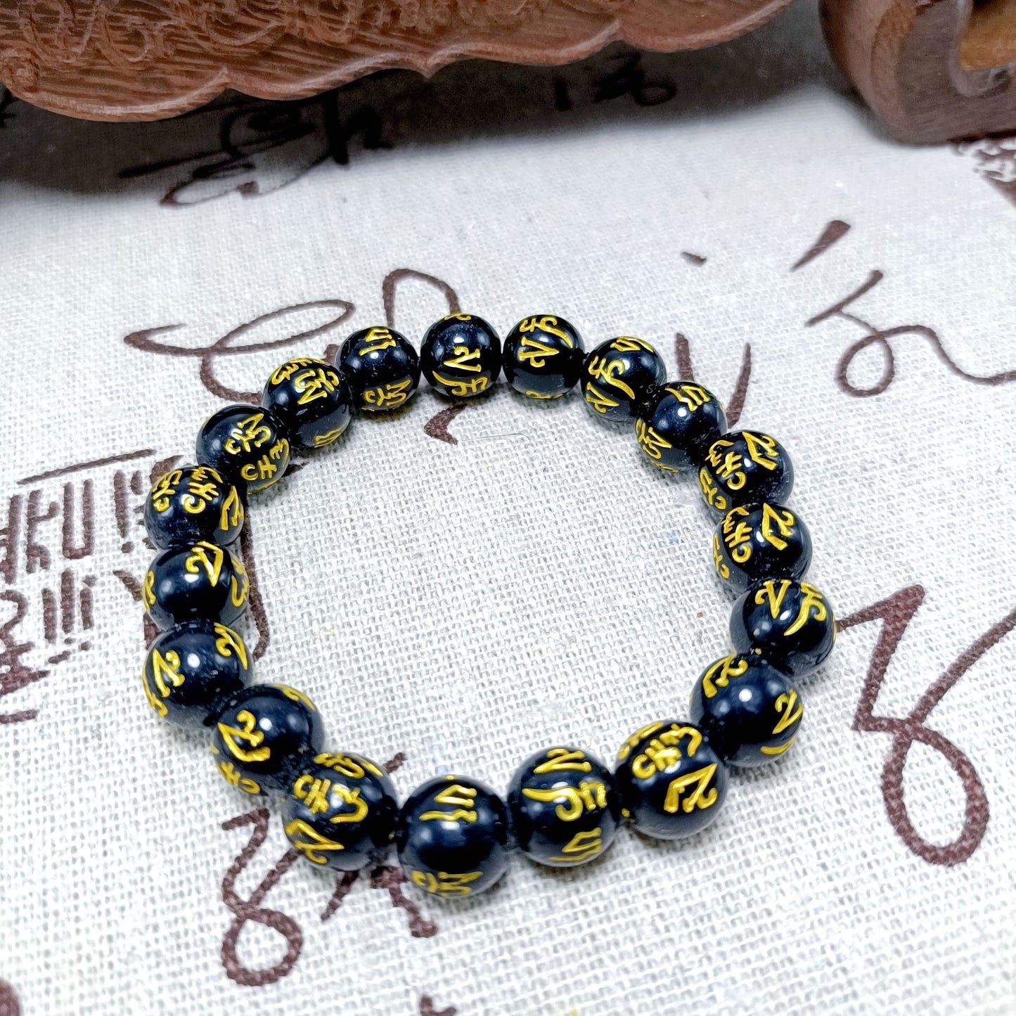 Alluvial Gold Mantra Electroplated Motto Buddha Bracelet