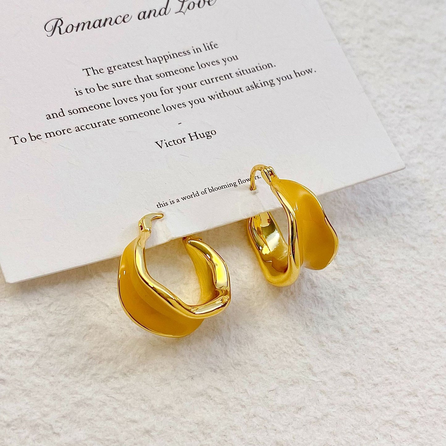Plated Real Gold Ginger Flower Enamel Drip Glazed Female Sweet Earrings