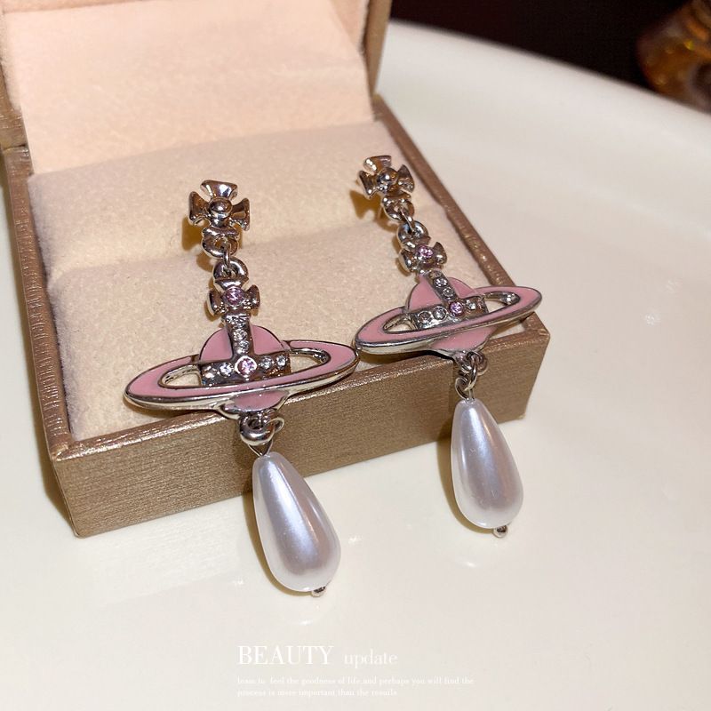 Autumn Saturn Cross Pearl Tassel Niche Earrings