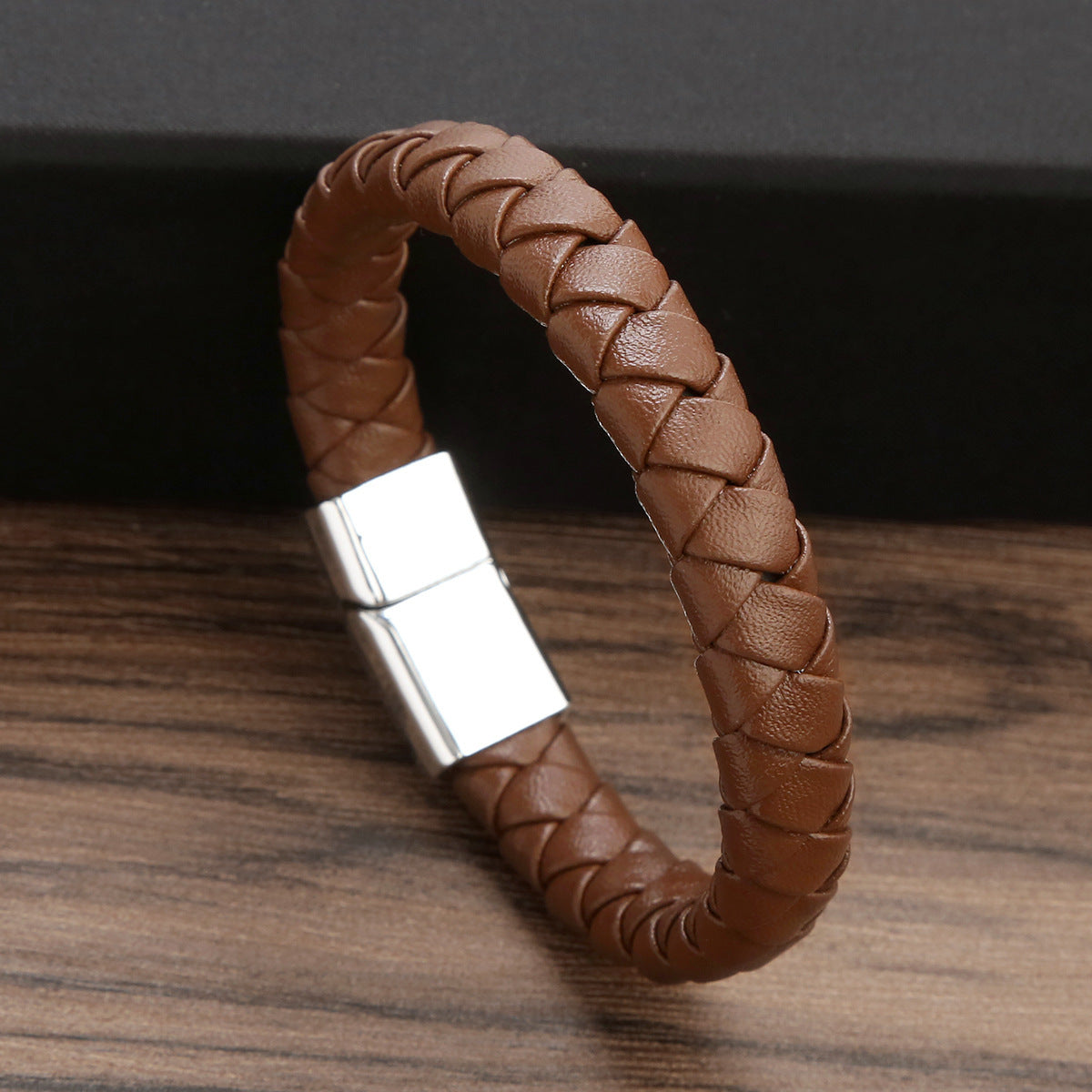 Men's Buckle Simple Woven Mixed Color Leather Bracelet