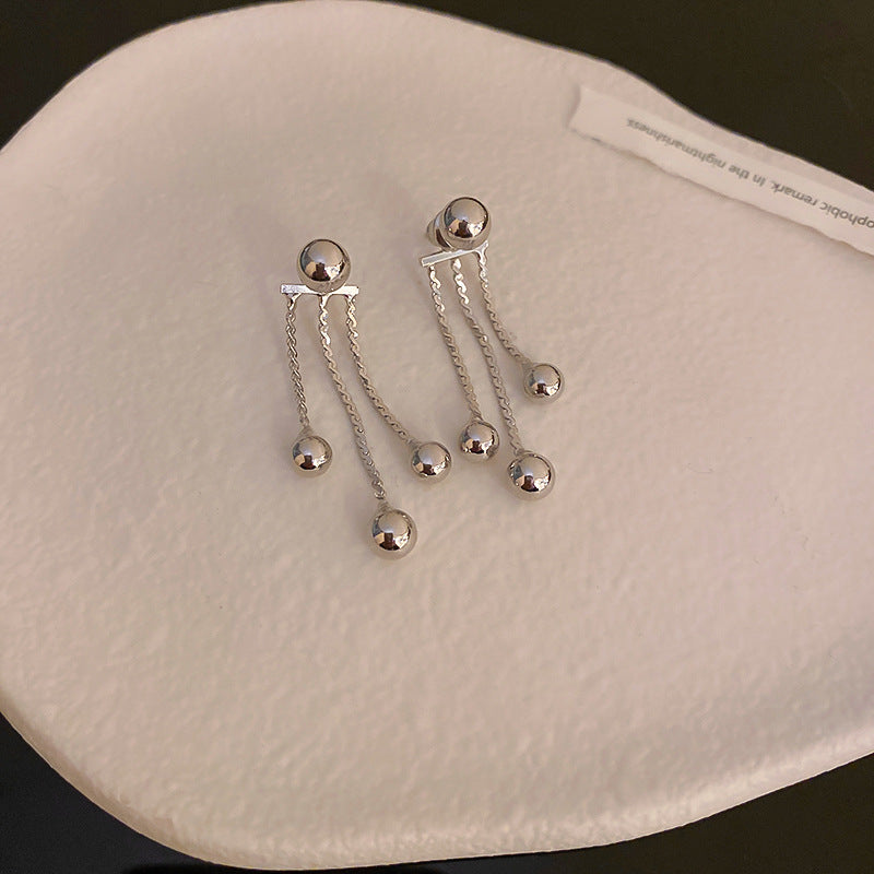 Women's Needle Metal Round Beads Tassel Minority Simple Design Ear Refined Rings