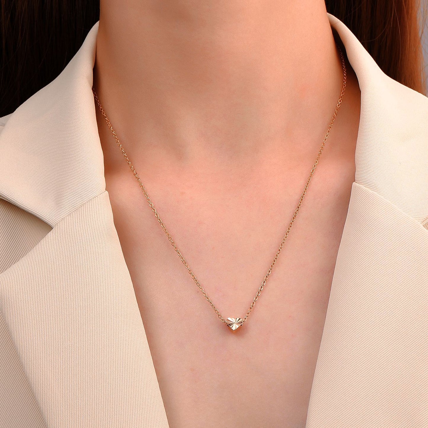 Loving Heart Female French Entry Lux Design Peach Clavicle Chain Necklaces