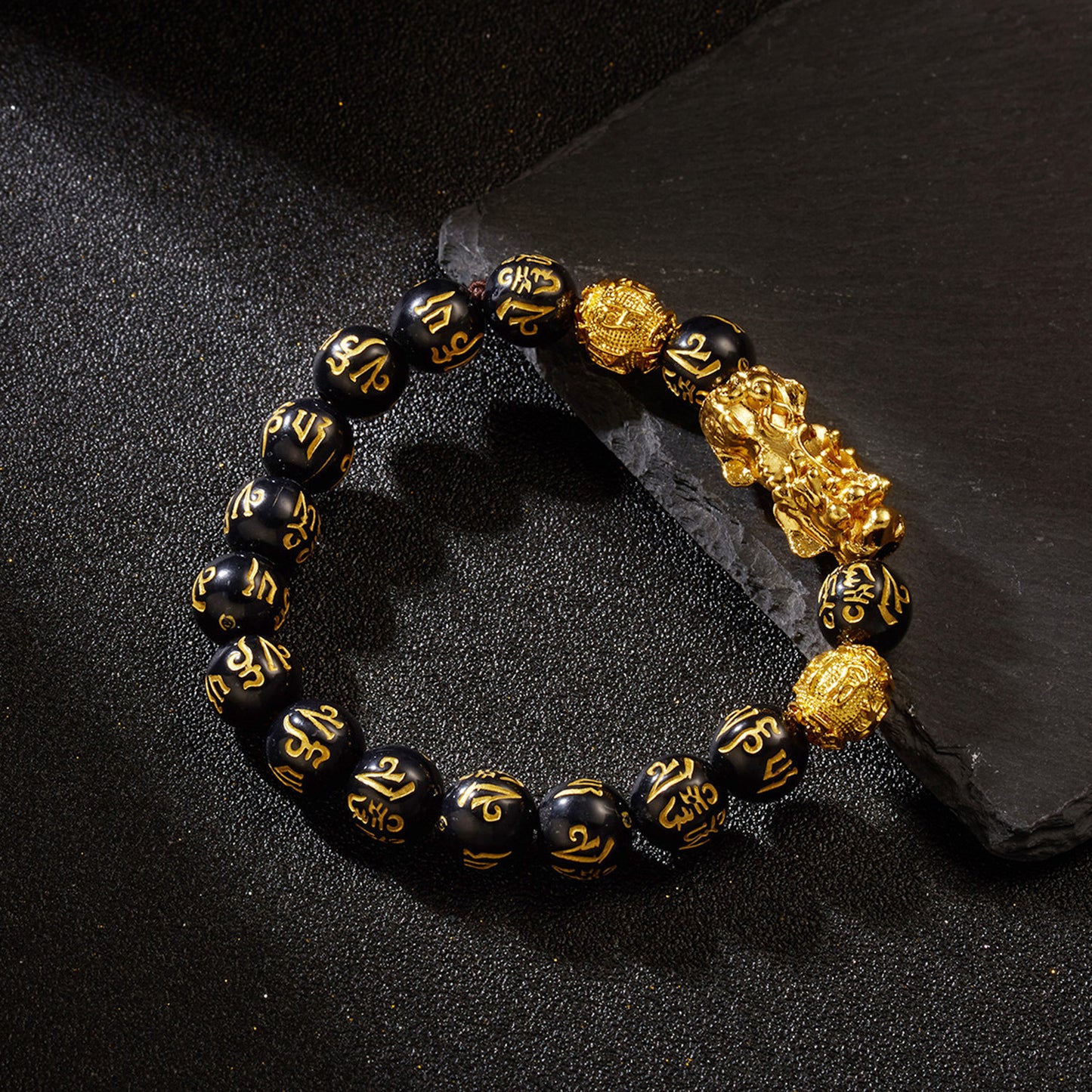 Men's Personalized Beaded Obsidian Pi Mantra Buddha Bracelets