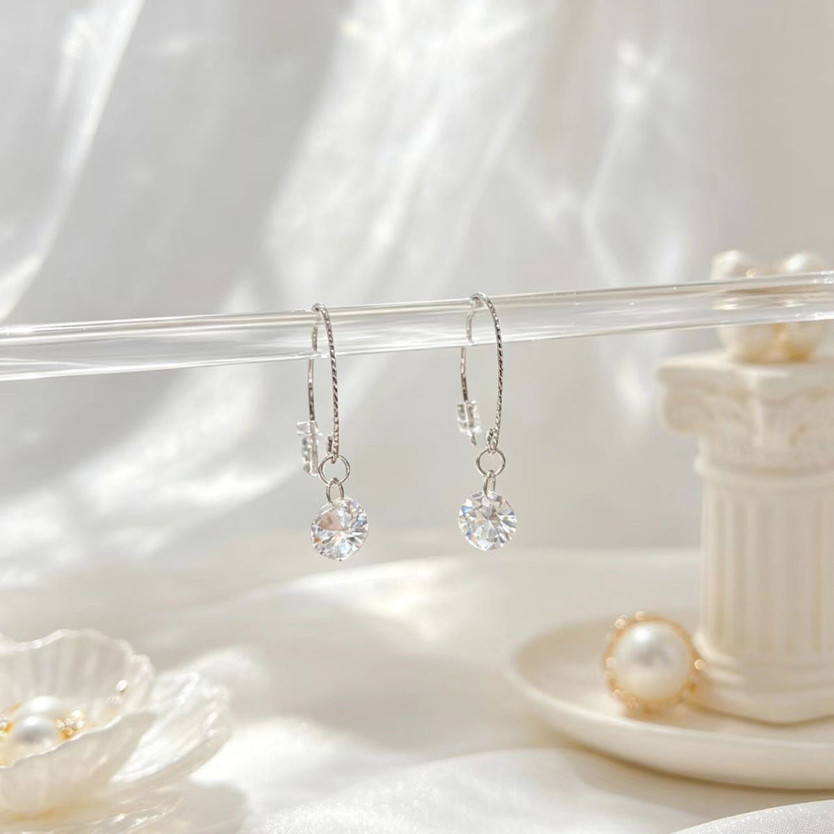 Women's Feeling Smart Rhinestone Water Drop Ear Hook Exquisite Small Square Earrings