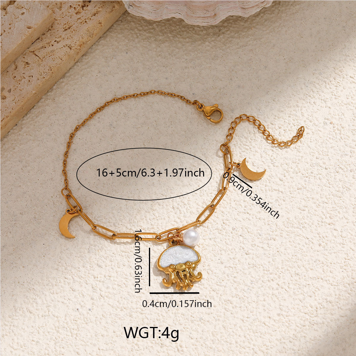 Ocean Series Starfish Pearl Stainless Steel Titanium Vacation Style High Bracelets