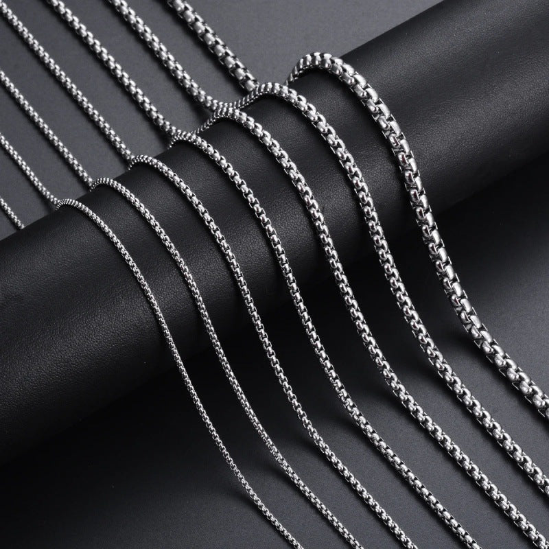 Women's & Men's Stainless Steel Square Pearl Chain Fashion Simple Titanium Necklace