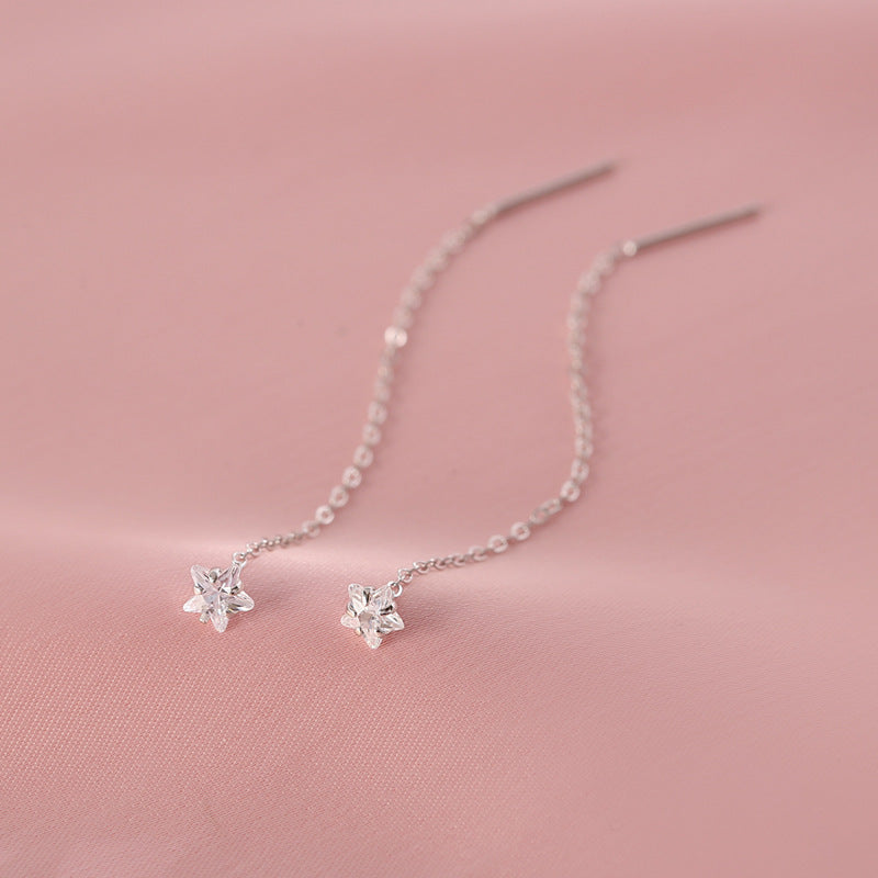 Women's Art Selection Simple High-grade Style Loving Heart Zircon Heart-shaped Cube Ear Line