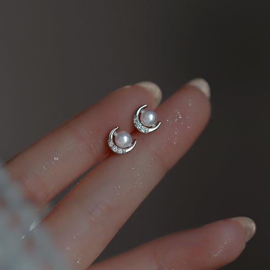 Women's Sier Moon Light Luxury Minority High-grade Zircon Stud Earrings
