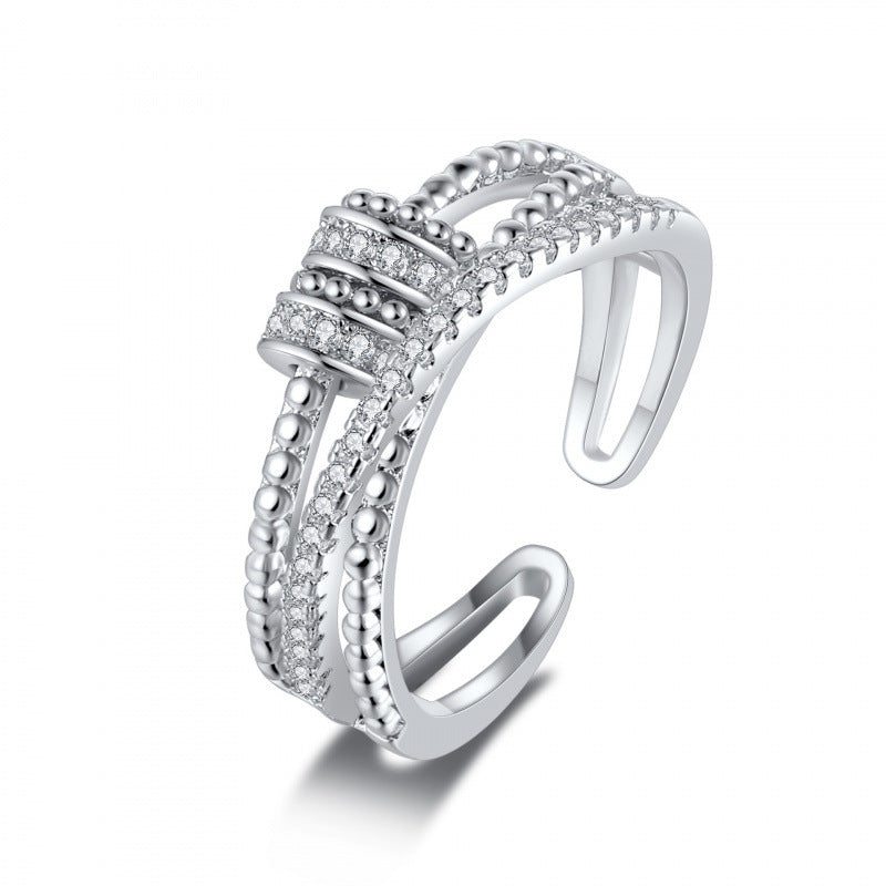 Good Luck Comes Female Personality Double Layer Zircon Opening Index Ring