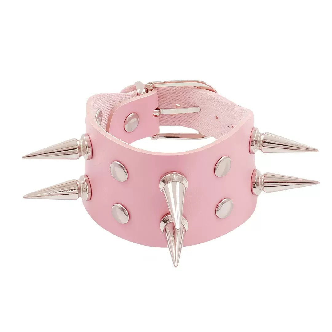 Men's Punk Leather Double Row Pointed Rivet Bracelet