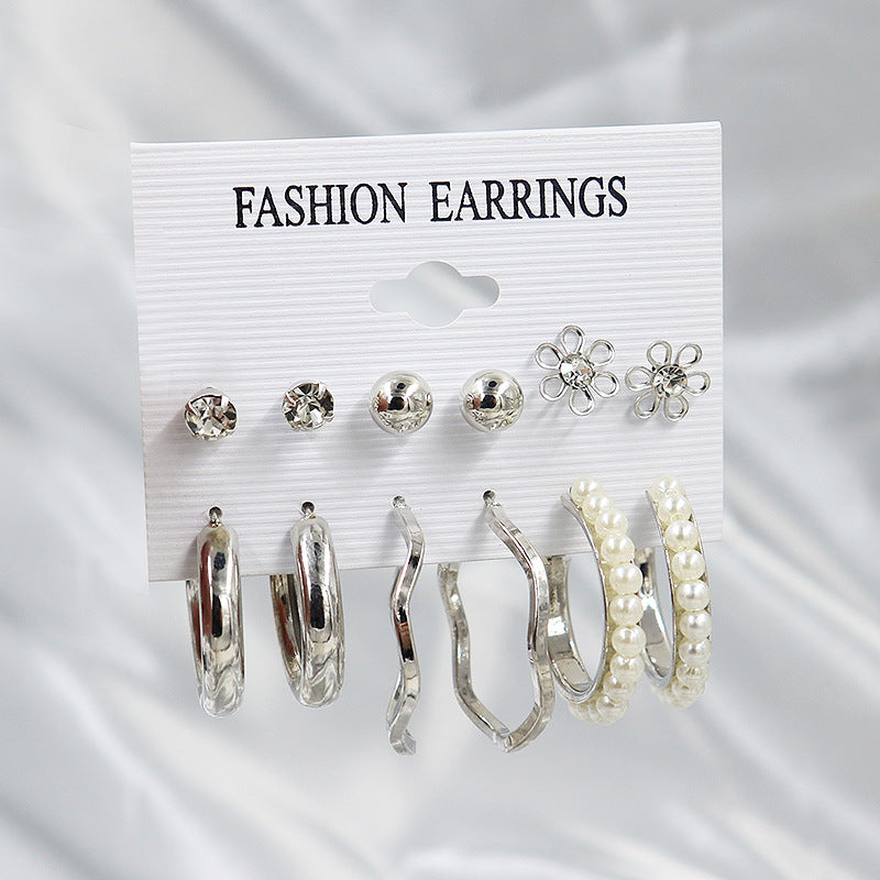 Graceful Pearl Large Circle Metal Pairs Rings