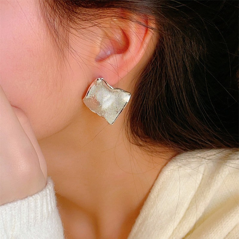 Trendy Cold Style Irregular Pleated Mesh Texture Exaggerated Earrings