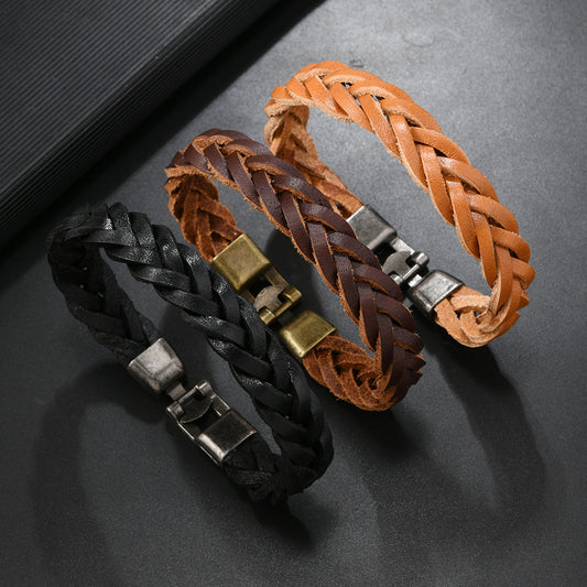 Men's Weave Cattle Leather Simple Fashion Hand-knitted Bracelets