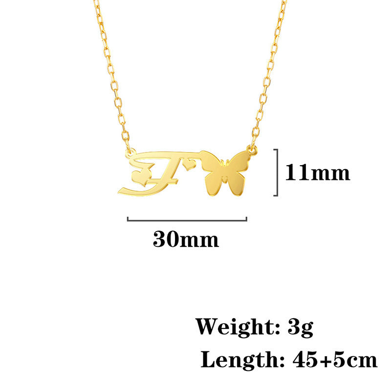 Stainless Steel Butterfly Love Letter High-grade Clavicle Pendants