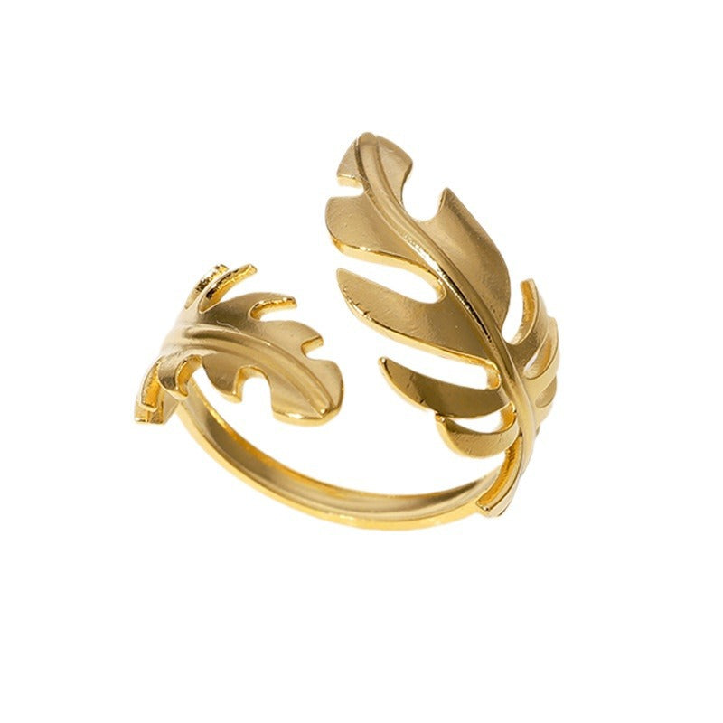 Stainless Steel Open Leaf-shaped Index Finger Rings