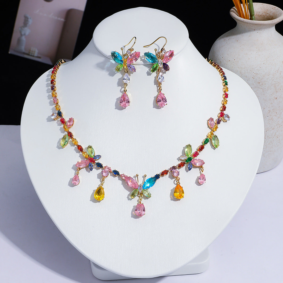 Fashion Trend Zircon Green Butterfly Tassel Necklace