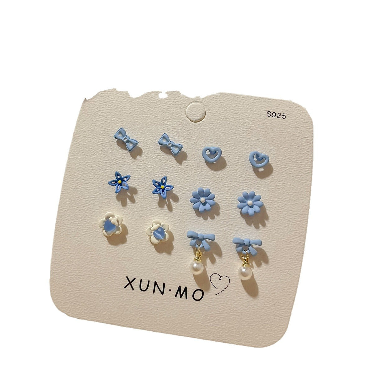 Women's Blue Color Earings Set White Sier Pin Earrings