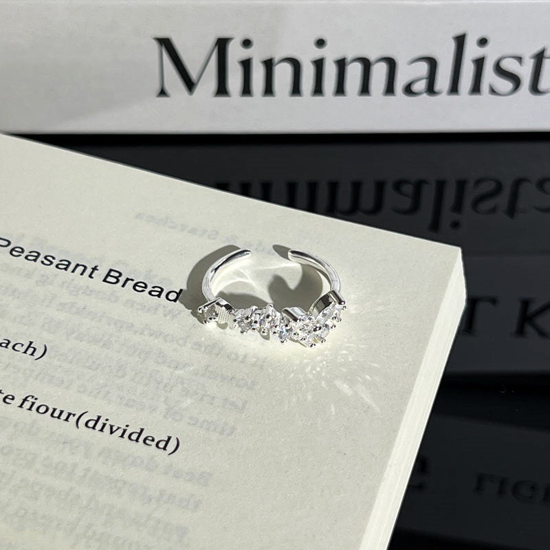Light Luxury Sier Diamond Pieces Butterfly Mix Match Ring