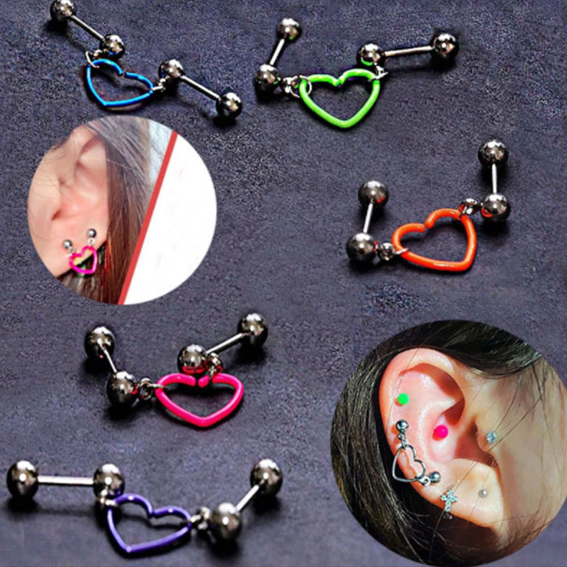 Heart Barbell Ear Soft Bone Nail Screw Tightening Stud Earrings