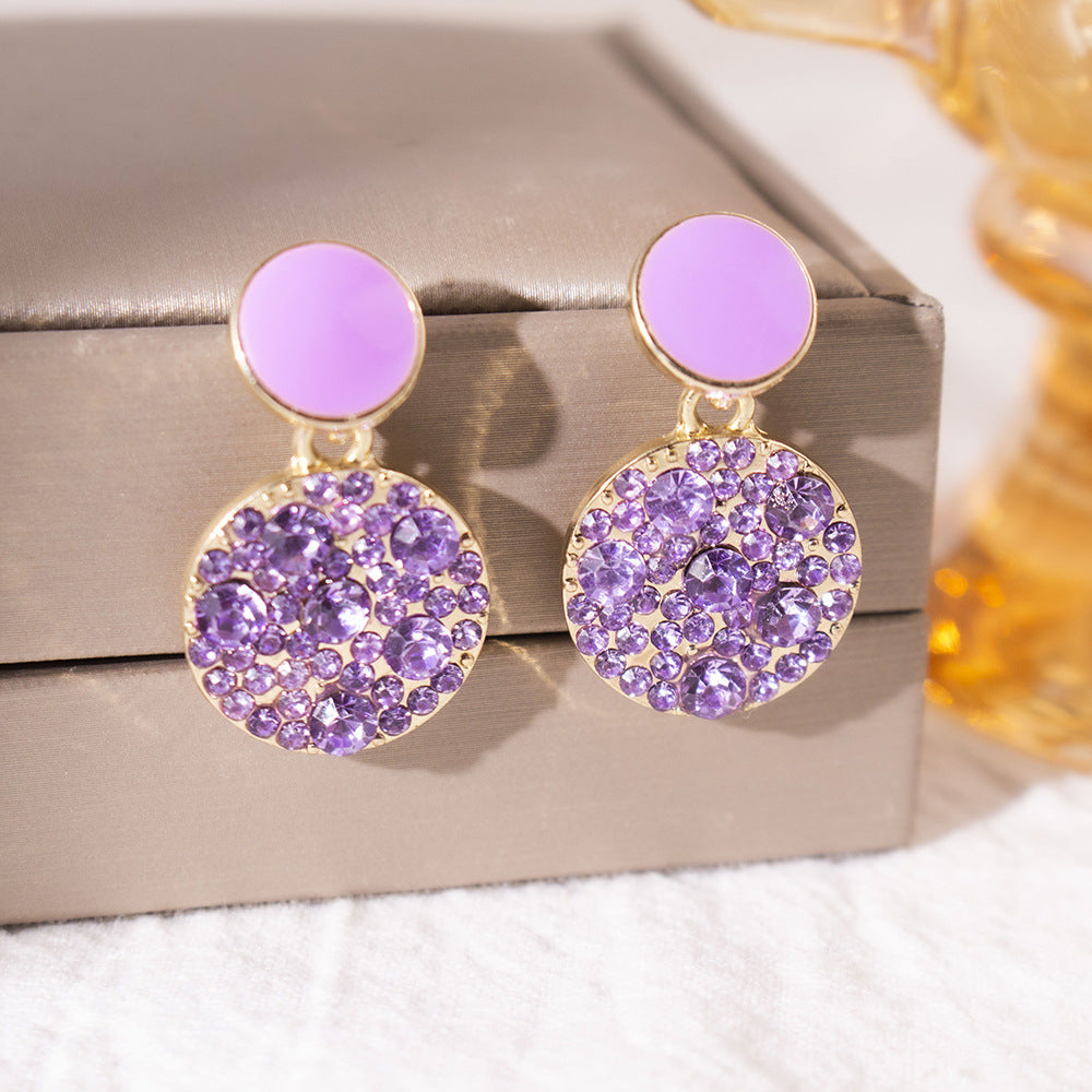 Women's Oil Dripping Purple Full Diamond Geometric Affordable Luxury Fashion Design Earrings