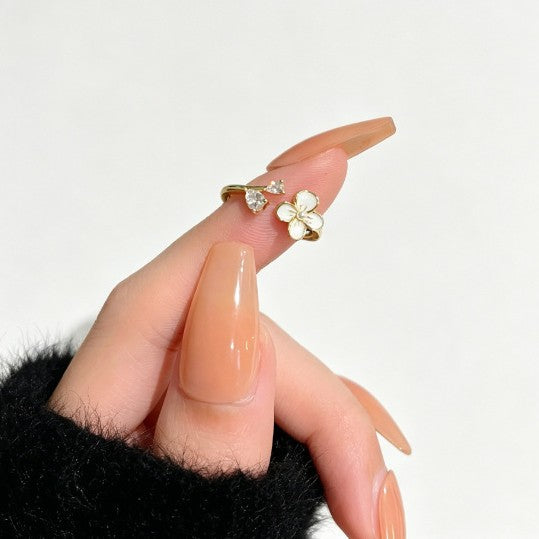 Dignified Flowers Female Sweet Pearl Zircon Versatile Opening Rings
