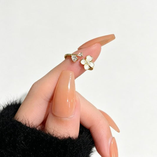 Dignified Flowers Female Sweet Pearl Zircon Versatile Opening Rings