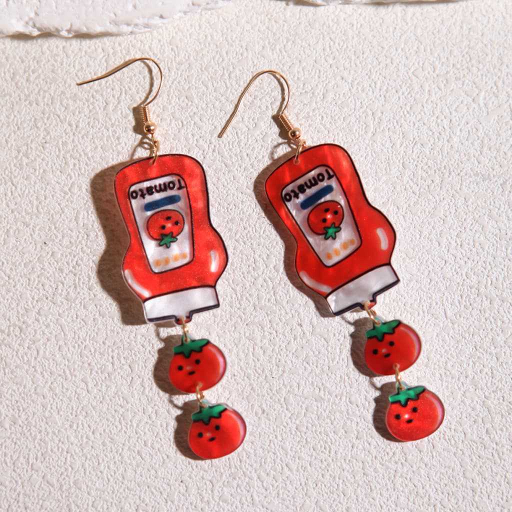 Fashion Stitching Tomato Double-sided Acrylic Retro Design Earrings
