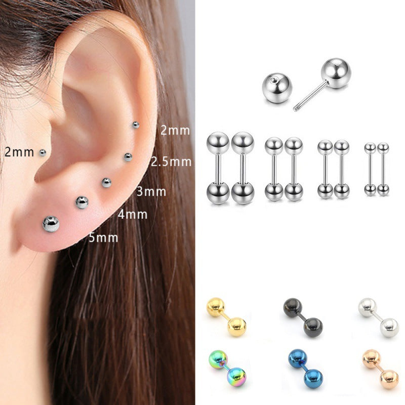 Men's Twist Dumbbell Ball Cartilage Ear Bone Pin Titanium Steel Golden Earrings