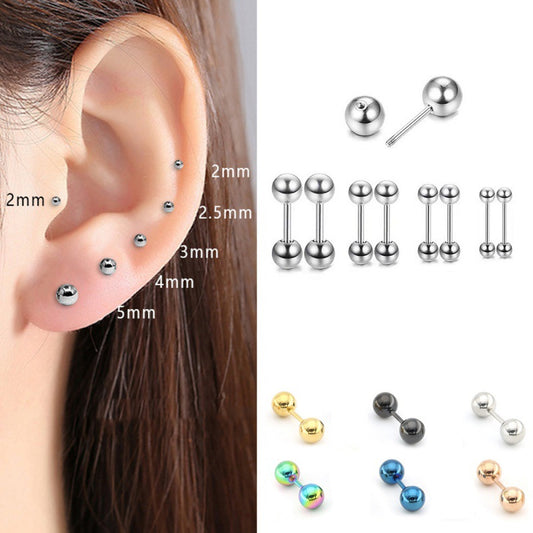 Men's Twist Dumbbell Ball Cartilage Ear Bone Pin Titanium Steel Golden Earrings