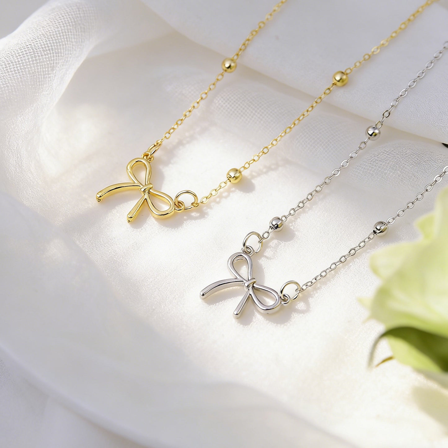 Women's Fresh Sweet Bead Bow Temperament Wild Simple Clavicle Chain Necklace