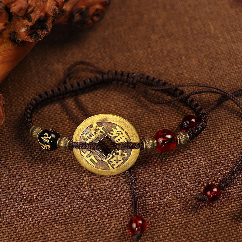 Copper Coin Hand-woven Red Rope Couple Bracelets