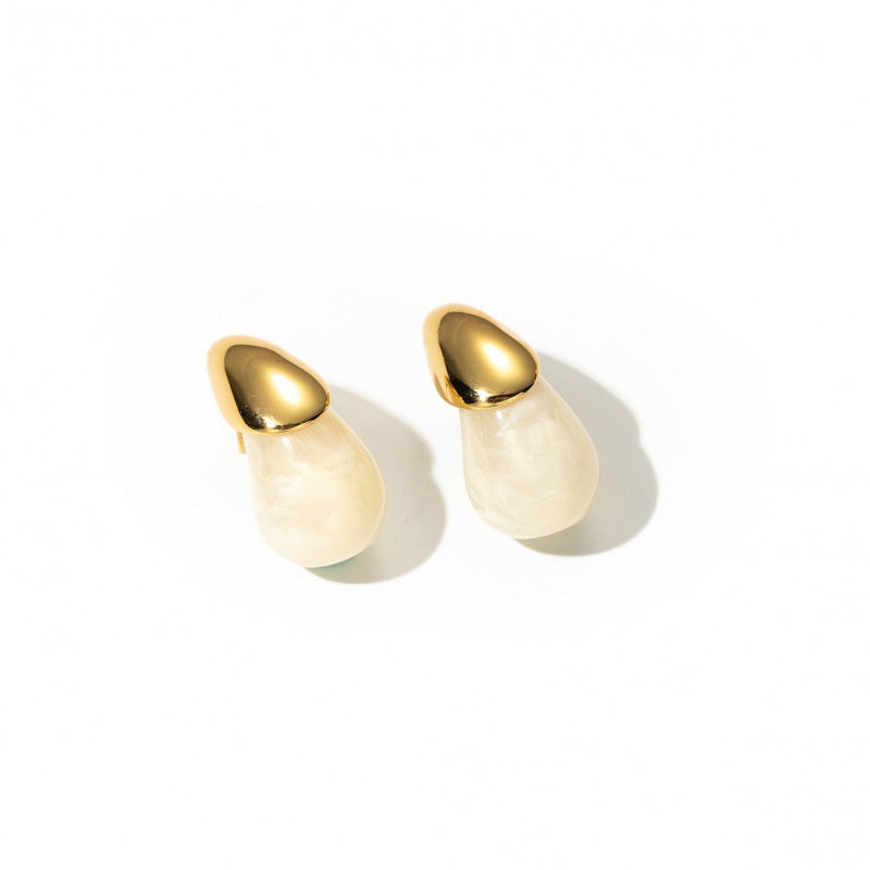 Korean Simple Fresh Minority Color Water Drop Resin Titanium Stud Earrings