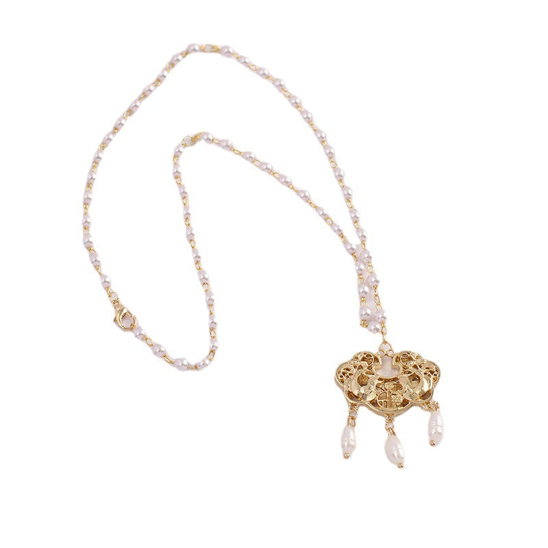 Safety Lock Pearl Of Precious Stones Ming Han Chinese Clothing Necklace