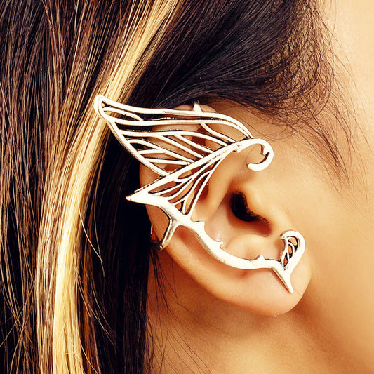Women's Ear Clip Personalized Retro Hollow Butterfly Wings Elf Cuff Rings