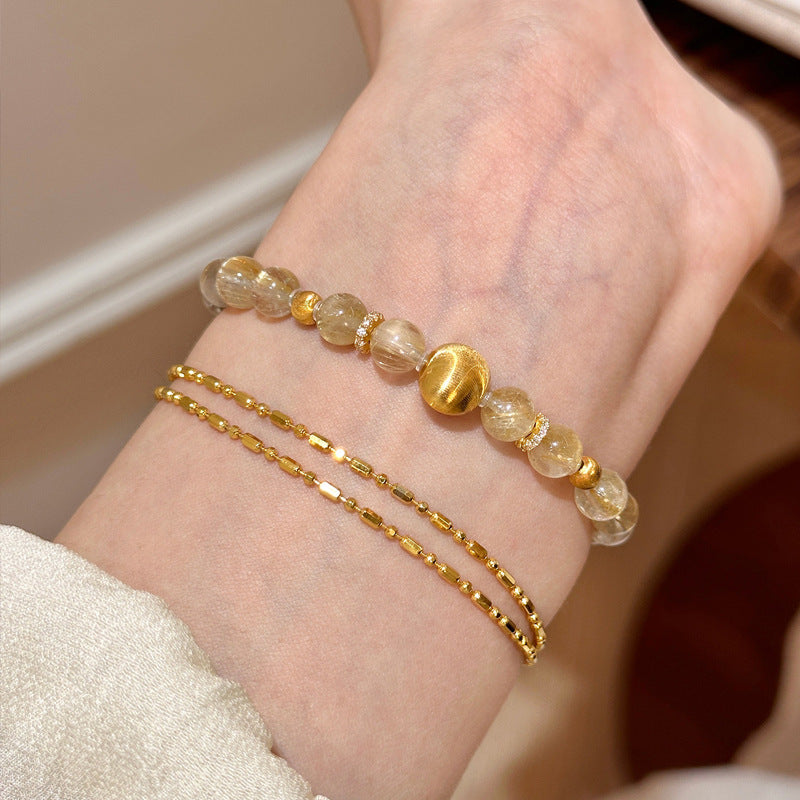 Women's Cat Eye Natural Citrine Gold Rutilated High-grade Beaded Light Luxury Bracelets