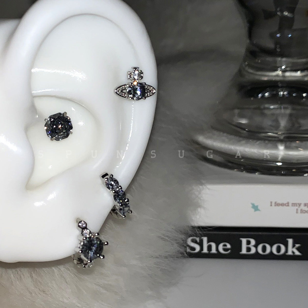 Ear Bone Female Titanium Steel Saturn Zircon Pin Dark Earrings