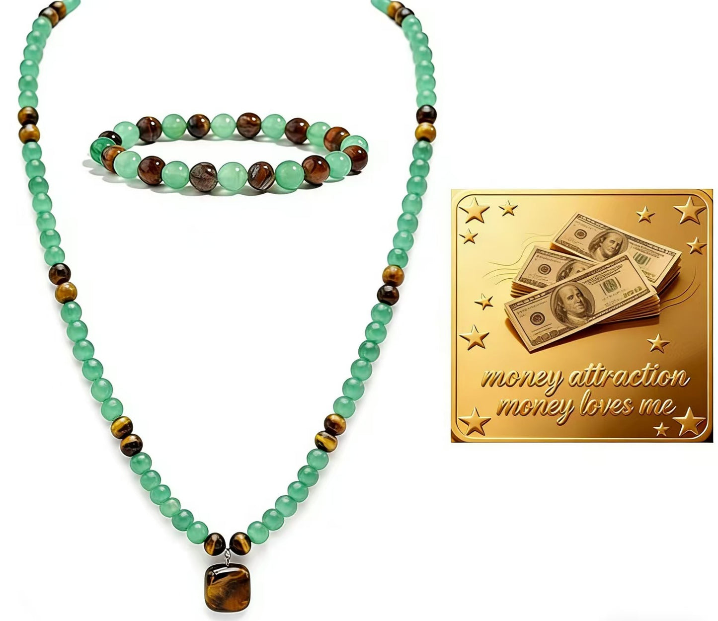 Unakite Yellow Tiger's Eye Square Tiger Necklace