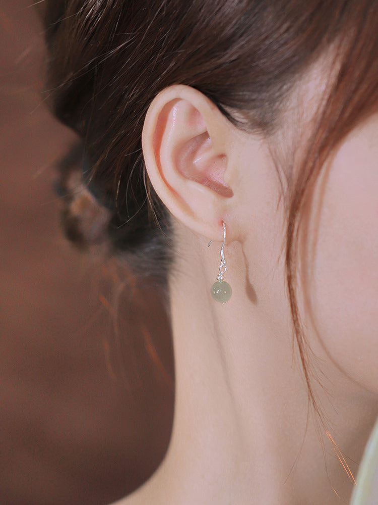 Women's Sier Jade For Summer Red Agate Ear Earrings