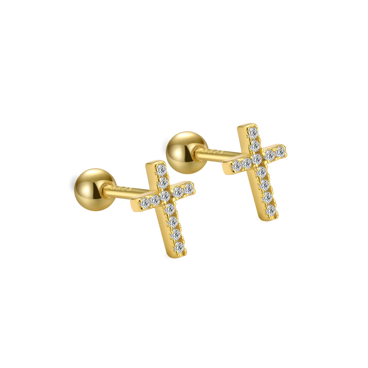 Women's Sterling Sier Cross Screw Needle Earplugs Ear Personalized Earrings