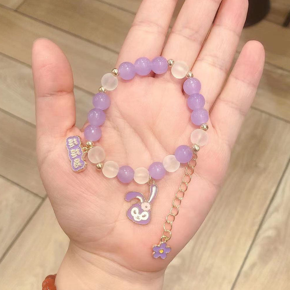 Simple Cartoon Jade Color Beaded Handmade Alloy Bracelet