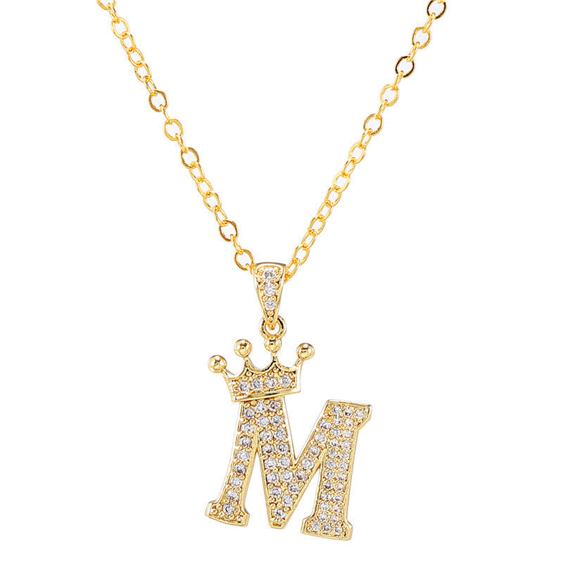 Zircon Crown English Letter Design Gold Clavicle Necklace