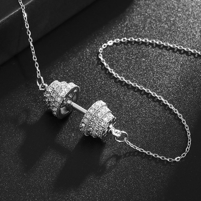 Full Diamond Hip Hop Copper Dumbbell High Necklace