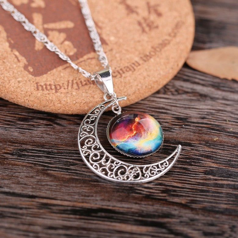 Starry Sky Moon Time Gem Cabochon Necklace