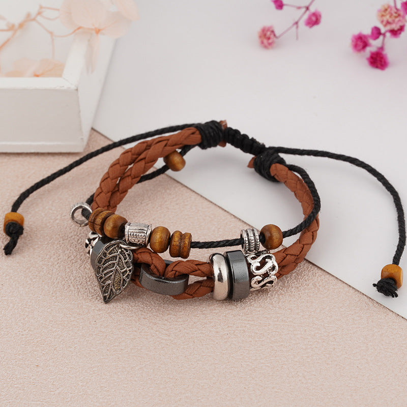 Women's & Men's Casual Retro Cowhide Hand Weaving British Bracelets