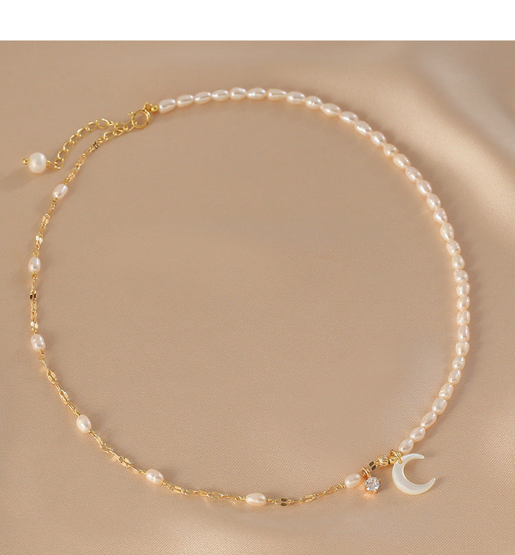 Women's Rice Grain Freshwater Pearl Simplicity Fashion Temperament Design Clavicle Chain Necklace