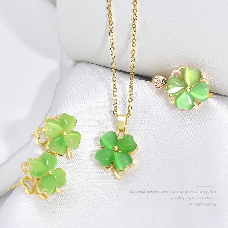 Live Broadcast Rotatable Green Clover Female Light Luxury Simplicity Necklace