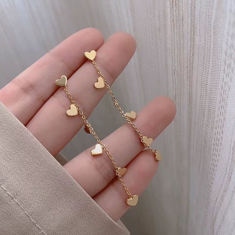 Sweet Titanium Steel Simple Six Love Long Tassel Thread Ear Line