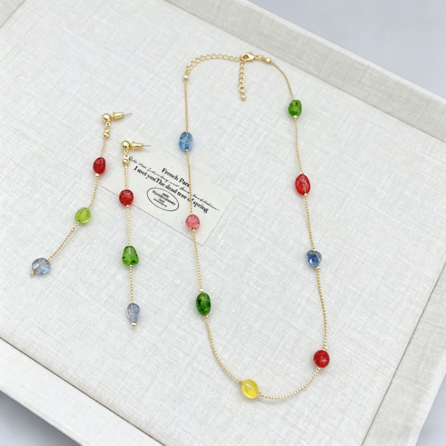 Irregular Color Crystal String Beads Gold Light Earrings