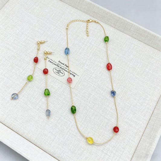 Irregular Color Crystal String Beads Gold Light Earrings