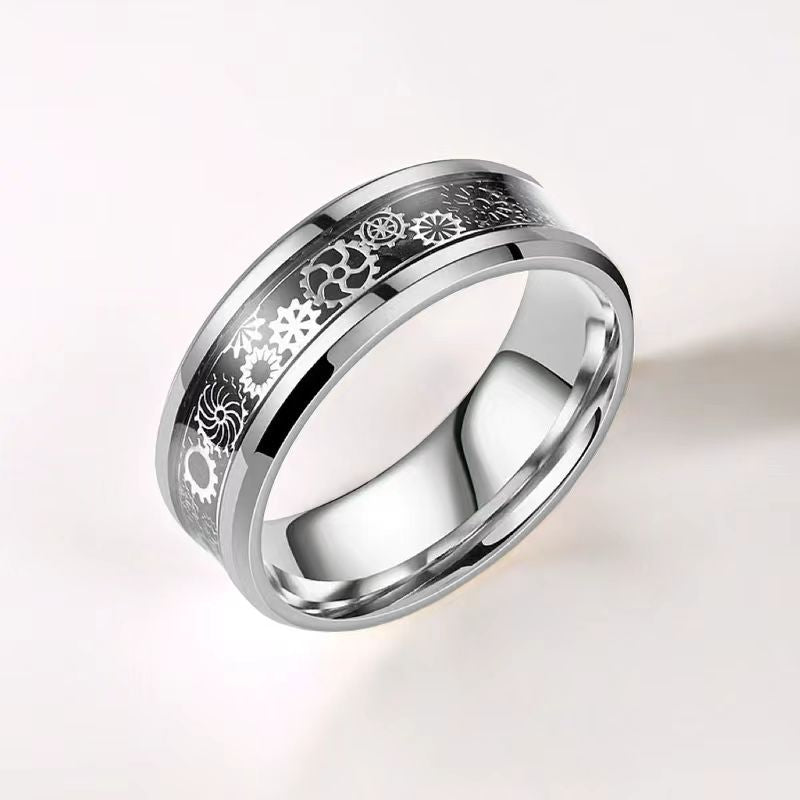 Men's Titanium Steel Fashion Personalized Gear Jewelry Rings